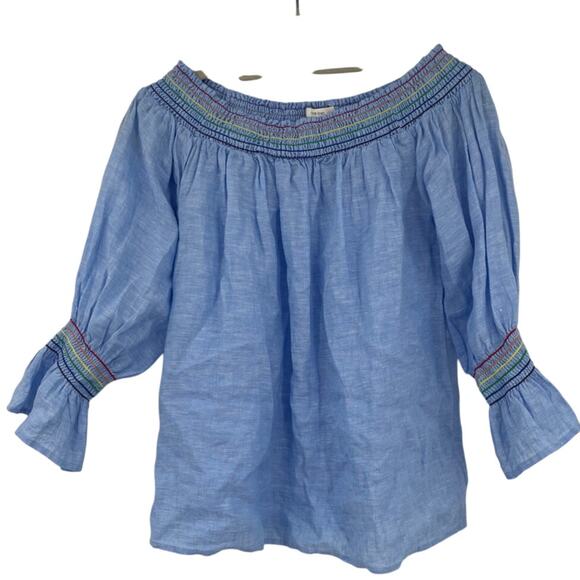 C&C California Linen Off Shoulder Womens Top Sz M Rainbow Cottage Boho Festival - Picture 1 of 13